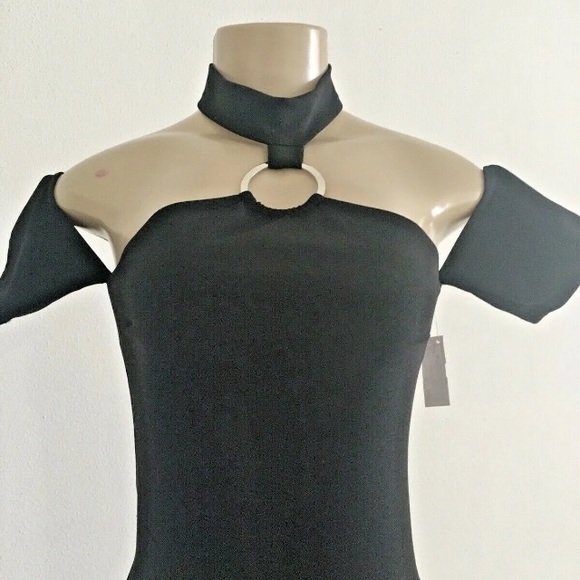 Blue Bush Bodycon Black Mini Dress Halter Stretchy - Picture 3 of 9